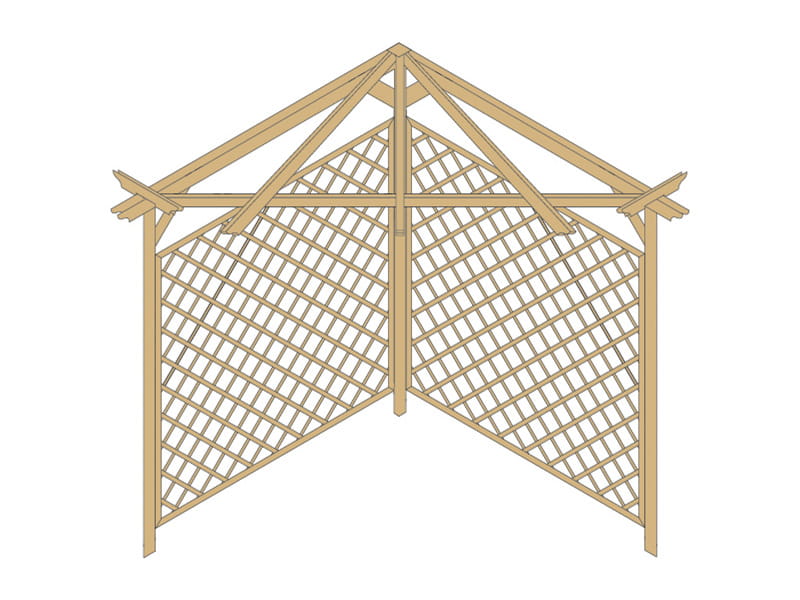 Corner pergola with diamond trellis