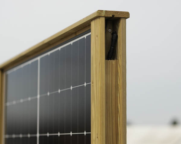 Detail of Solar Fence Panel Connector and post at the end of the run Detail of Solar Fence Panel Connector
