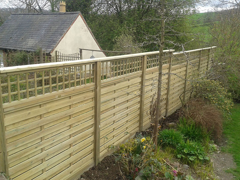 Hit and miss fencing panel with trellis finished