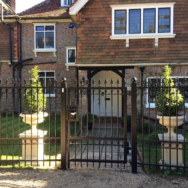 Ornamental metal railing gate